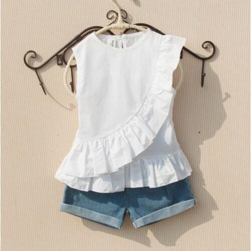 Summer Baby Toddler Teen School Girls Blouse White Tank Top Girl Tops Blouses Kids Shirts Child Clothing 6 8 10 12 Year JW4688-2