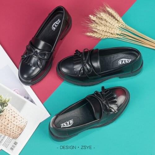 Fringed pointed uniform shoes jk college style black wine red rubbing leather shoes British women Japanese shoes retro women 003