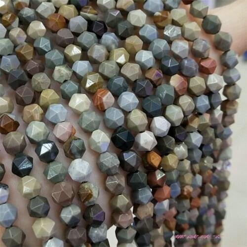 5-12mm Natural Round Faceted Ocean Wood Fossil Stone Beads For Jewelry Making Beads Bracelets 15'' Needlework DIY Beads Trinket
