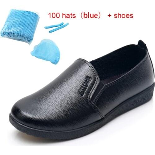 Black Oil Proof Waterproof Waitress Work shoes , Hotel and Restaurant Kitchen Shoe, Soft Work Non-slip Flat Shoes Female