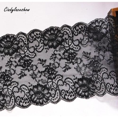 18.5cm 2Yards Stretch Black Lace Elastic Trims Black DIY Clothes Accessories Lingerie Sewing Lace Appliques French Lace Fabrics