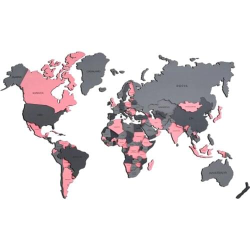 Decorative 3 Dimensional Wooden World Map Europe Asia Africa Wall Decor Decoration New House Gift 3D Blue Pink Luxury Nordic