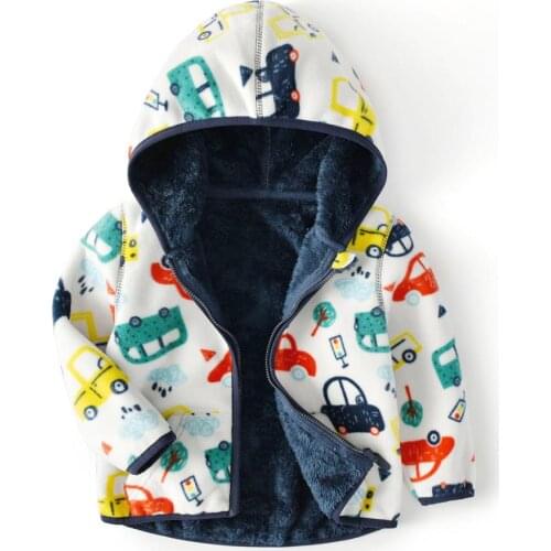 Children Boys Jacket 2020 Autumn Winter Plush Jacket For BoysHooded Warm Dinosaur Print Fleece Coat For Kids Velvet Coat Clothes