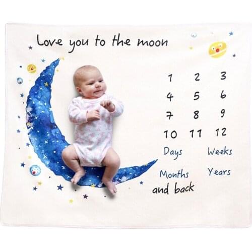 Baby Monthly Record Growth Milestone Blanket Newborn Soft Flannel Swaddle Wrap 425F