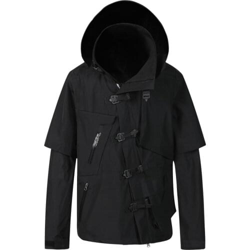Mens Jacket Lost Mind Waterproof Jacket with Separated Sleeves Multiple Pockets Quick Release Buckles Techwear Streetwear