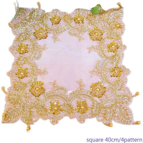 Europe embroidery lace beads gold table place mat cloth pad cup coaster placemat doily kitchen wedding Christmas decor tableware