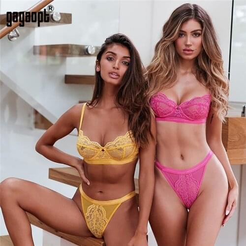 Gagaopt Sexy Lace Underwear Lingerie Set Women Bra Brief Sets Mesh Transparent Fashion 2020 Push Up Lingerie Sets
