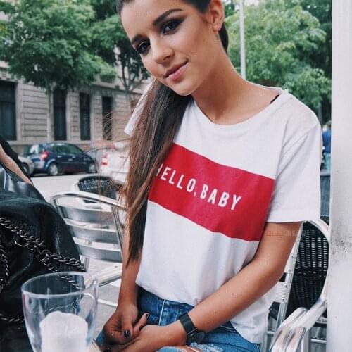 Hello baby red Letters Print Women tshirt Cotton Casual Funny t shirt For Lady Girl Top Tee Hipster Tumblr ins Drop Ship NA-6