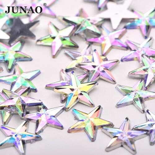 JUNAO 100pcs 10mm Star Shape AB Crystal Rhinestone Flat Back Acrylic Strass DIY Nail Art Decoration Face Crystal Stones Stickers