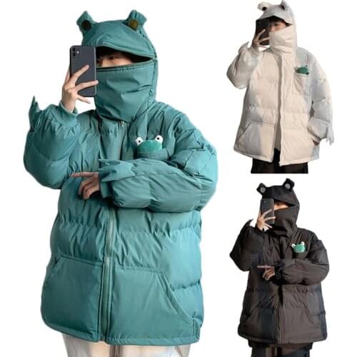 Frog Eyes Zipper Hooded Coat Thick Unisex Couple Men Women Cotton Coat HSJ88