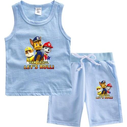 2021 Summer New Two-piece Kid Paw Patrol T-shirt Cartoon Character Boy Shorts Vest Suit Baby Sleeveless Clothes Thin Section
