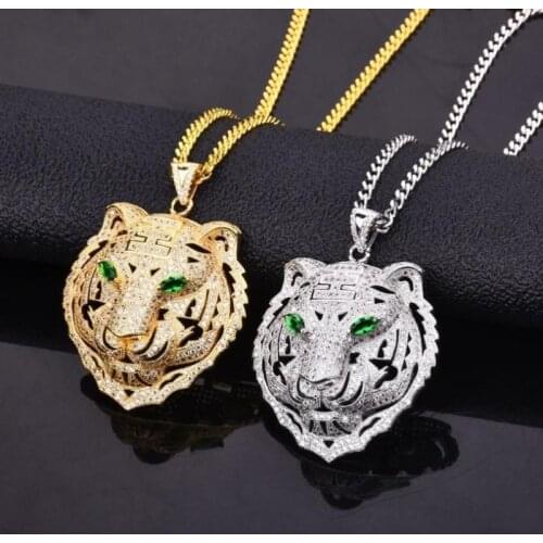 Mens Hip Hop Domineering Necklace Tiger Face Pendant Necklace Trend Jewelry Three Colors Available