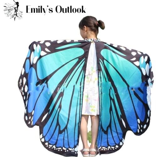 Soft Fabric Butterfly Wings Shawl Fairy Children Nymph Pixie Costume Accessory Girls Dress-up Shawl Cloak Costume Colorful Print