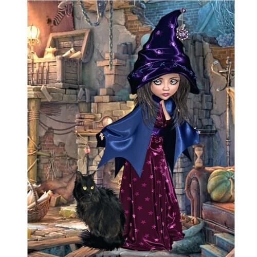 Diy diamond painting kit 5D Witch and Cat diamond painting cartoon cross stitch handmake embroidery beadwork mosaic decor L463
