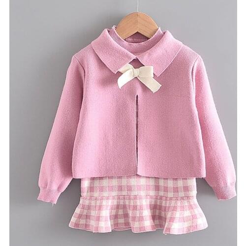 2021 New Children Sets Girl Cartoon Outfits Fashion Baby Knitted Children Outfits Casual Sweet Princess Suits Clothing Knitwear