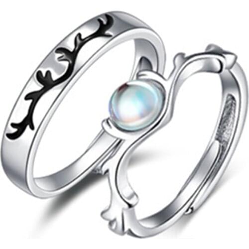 New Adjustable Antler-Shaped Couple Rings Simplicity Opening Moonstone Rings For Women Men Ring Engagement Jewelry Party Gifts