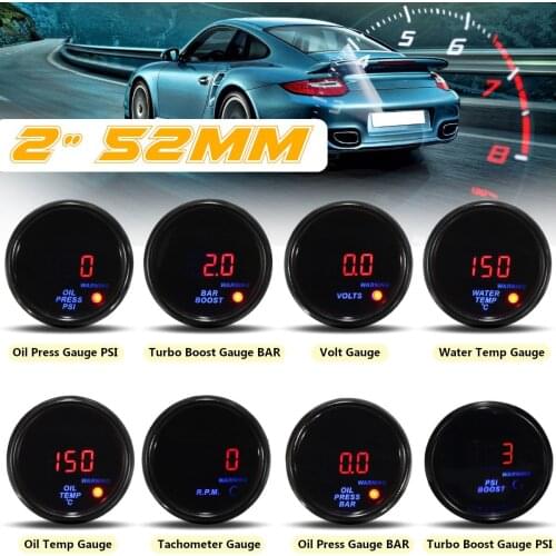 New 2" 52mm Turbo Boost Oil Pressure Oil Temperature Water Temperature Tachometer Voltage Gauge Digital LED Display Car Meter
