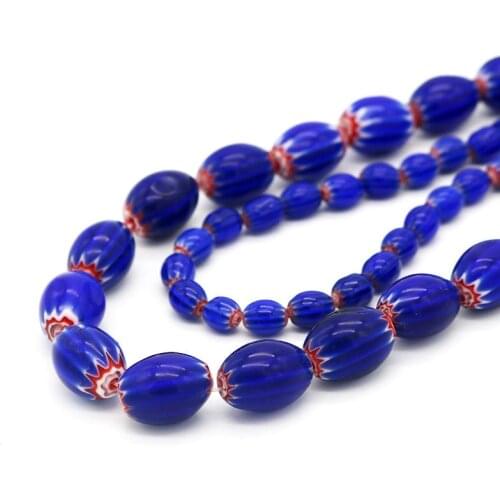 Whosale and Retail Royal Blue Color Oval Millefiori Lampwork Beads Rice Beads For DIY Braceelt & Necklace Jewelry Beads
