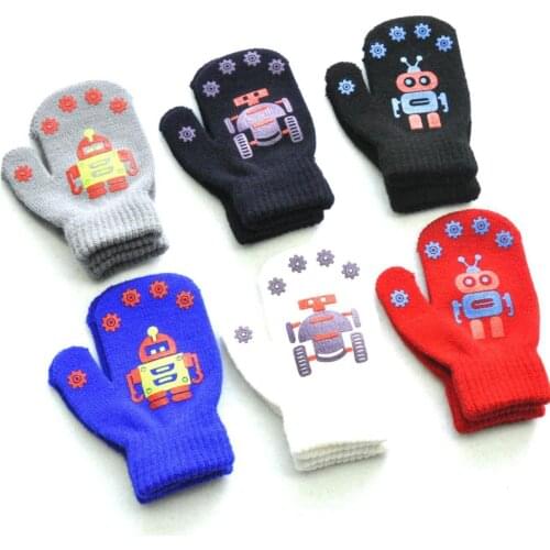 New Baby Warm Gloves for 1-4 years Toddler Kids Robot Mittens Boys Girls Full Finger Glove Anti-Scratch Winter Knit Kids Gloves