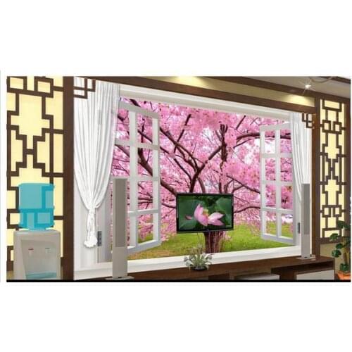Custom photo wallpapers 3d murals The sitting room 3 d here the natural scenery outside the window TV setting wall papers
