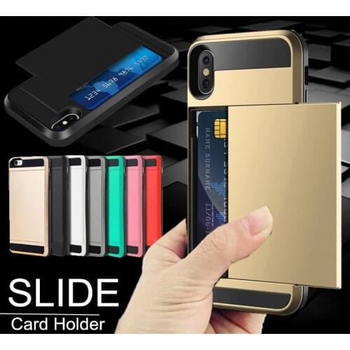 Portable Credit Card Holder Wallet Case For iPhone X XS 7 8 6 6S Plus Hybrid Armor Defender Shockproof Cover For iPhone 5 5S SE