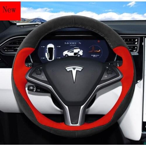 Hand-stitched Leather Suede Car Steering Wheel Cover for Tesla Model 3 Model X Model S Model Y Car Accessories