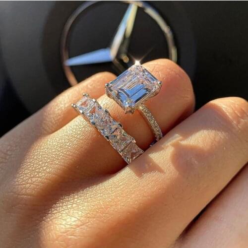 Luxury Princess cut 3ct Diamond cz Ring sets 925 sterling silver Promise Engagement Wedding band Rings for Women men Party Bijou