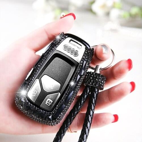 LUNASBORE Luxury Diamond Bling Car Key Case Cover/ Key Shell Holder For Audi A4 B9 Q7 4m TT TTS 8s 2016 2017 Auto Accessories