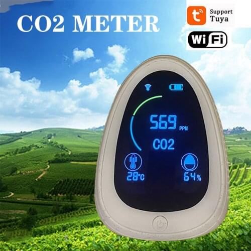 5 IN 1Tuya WiFi Smart CO2 Detector Air Quality Monitor Real-time TEMP HUM Indoor Air Quality Meter Tester with Smoke alarm