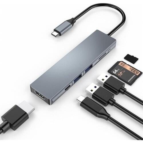 6 in 1 USB C Hub Adapter for MacBook Pro Other Type C Device 6in1 USB Type C Hub Adapter Multiport Card Reader