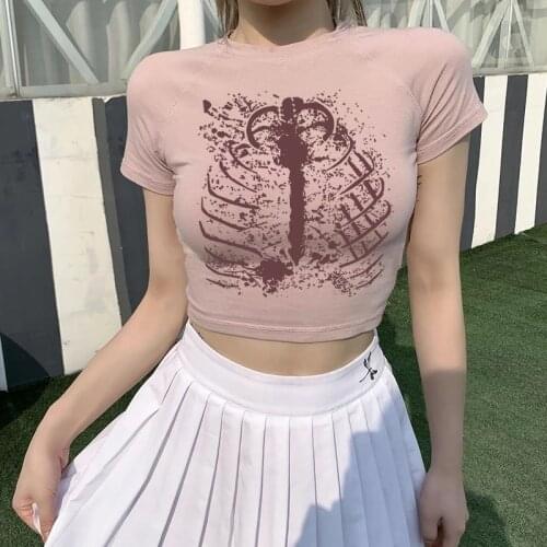 Y2k grunge summer goth womens clothing loose female t-shirt y2k print high street clothes harajuku oversized clothing t-shirt