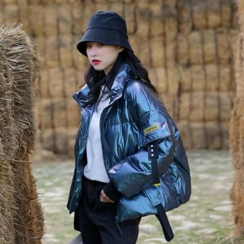 Bread Jacket Short Down Cotton Padded Womens Korean Loose Winter Coat 2021 New Fashion Zippers Female Long Sleeve Shinny Blusas