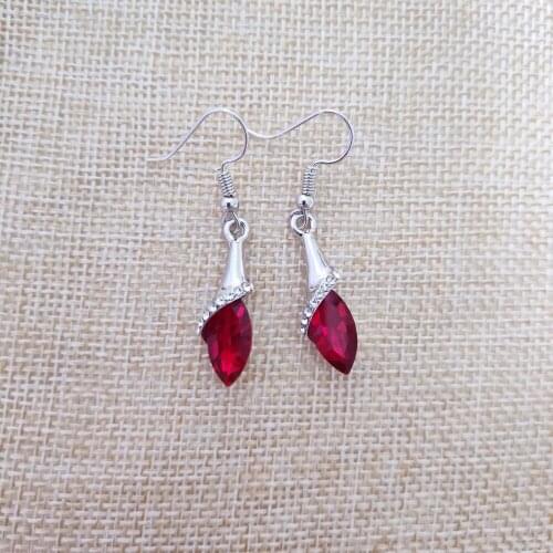 QiLeSen Fine jewelry 925 sterling silver suitable for ladies wedding earrings, Single-minded silver red color earrings YW139