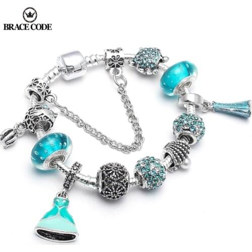 Summer Style Silver Color Tortoise Beads Charm Bracelets & Bangles with Fish Pendant Brand Bracelet for Women Jewelry