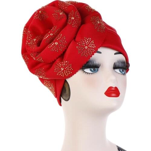 NEW 2021 Four Seasons Fashion Womens Side Disc Flower Beading Adjustable 7Color Big Flower Headscarf Muslim Baotou Hat
