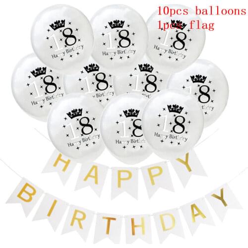 11pcs/set Glitter 18 Sequins Latex Balloons White Birthday Flag Wedding Engagement Party Events Decorations Wedding Supplies