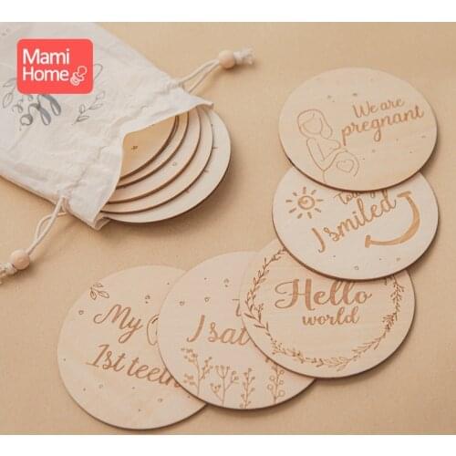 5pc/ Set Newborn Wooden Double-sided Pattern Milestone Cards Handmade Memorial Commemorative Photo Accessories newborn Gifts