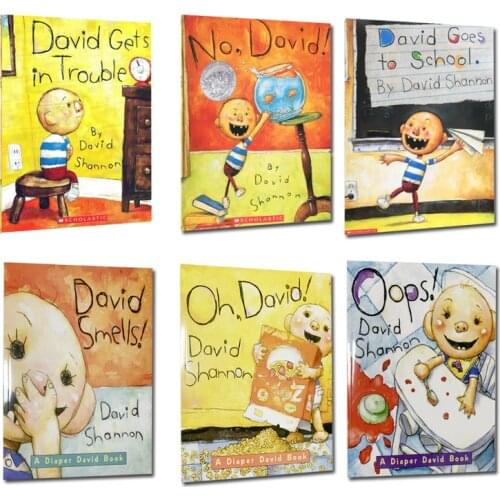 6 book of David Shannon No David, David Gets in Trouble, David Goes to School Cognitive kids English Story Reading Picture Book