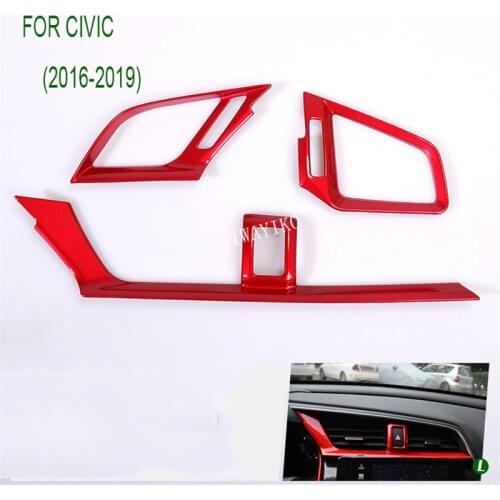 Auto Car Red Carbon Fiber Style Dashboard Air Vent Cover for Honda Civic 10th 2016 2017 2018 2019