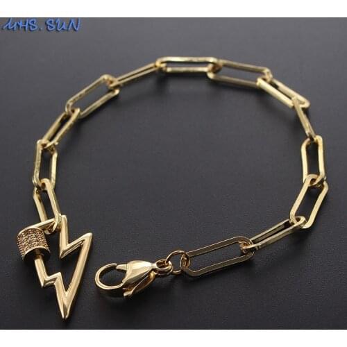 MHS.SUN Trendy AAA Zircon Jewelry Bracelet With Hamsa Hand Women lightning Design Chunky Chain Bangles For Party Gift 1PC