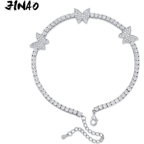 JINAO NEW AAA CZ HIP HOP Personality Iced Out 3mm Tennis Butterfly With 1.5inch Tail chain Anklet Men and Women Jewelry For Gift