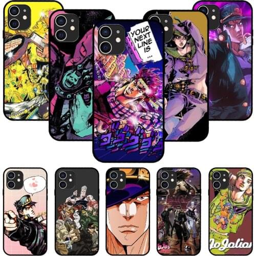 For iPhone 11 12 8 Plus Mini Pro X XR XS Max 4 5 7 6 6S 8 SE Phone Case Black Cover JoJos Bizarre Adventure JoJo Anime
