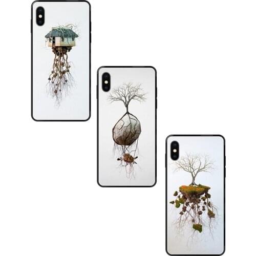 Black Soft Painted Cover Phone Case Art Tree Earth Sculptures Purple Red Flower World For Redmi Note 4 5 5A 6 7 8 8T 9 9S Pro