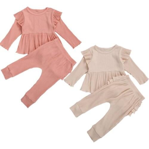 1-5Years Kids Shirt Jogger Pants 2Pcs Set Suit Striped Long Sleeve Baby Girl Fall Ruffle Skirt Trousers Spring Autumn Clothing