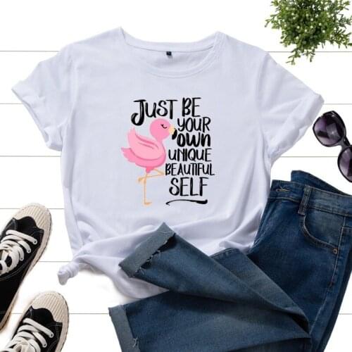 Women Summer T-shirt Short Sleeve Flamingo Letter Print Fashion Female Graphic T Shirt Ladies Regular Daily Loose O-Neck Tee Top