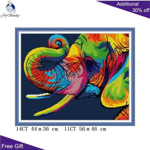 Joy Sunday Rainbow Elephant DA497 14CT 11CT Counted and Stamped Cute Animal Home Decor Needlework Embroidery Cross Stitch kits