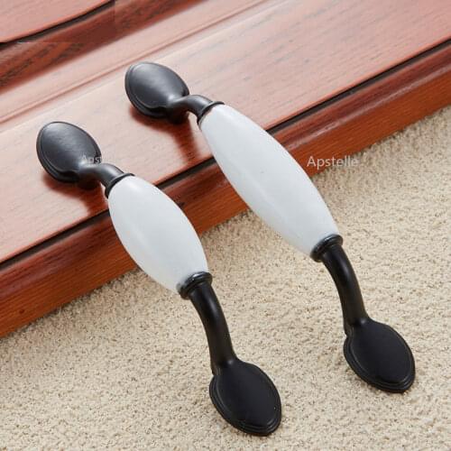 Retro Flower Door Wardrobe Pull Drawer Cabinet Hardware Ceramic And Zinc Alloy Cupboard Kitchen Handle White Bronze Black