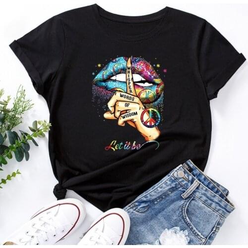 Summer Women T Shirt Plus Size Cotton Sexy Kiss Lips Print Short Sleeve Female Tshirts Streetwear Casual Graphic Tee Tops