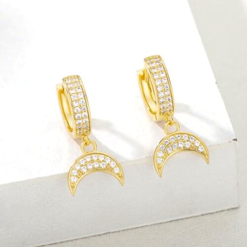 1Pair Small Cute Moon Womens Earrings Round Hoop Dangle Earrings Gold Sliver Color 2021Trend Crescent Charm Jewelry Accessories