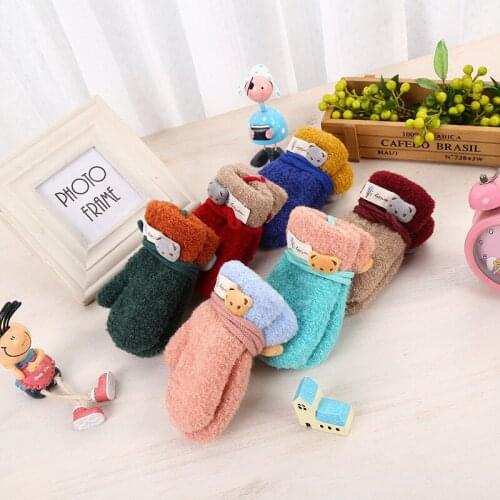 Cute Baby Gloves Soft Winter Baby Boys Girls Gloves Warm Rope Full Finger Mittens Gloves for Children Toddler Kids